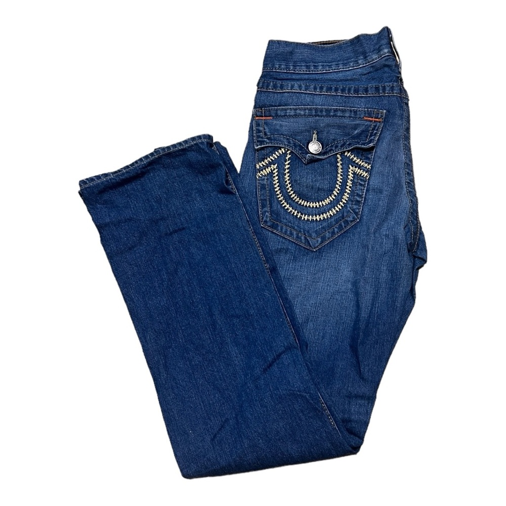 True Religion 231–053655 Straight Blue and Cream Jeans Mens 32x33